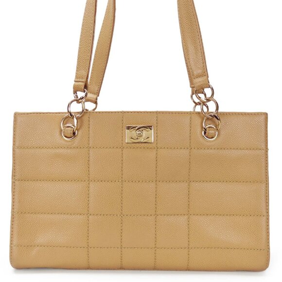 CHANEL Shoulder Bag Coco Mark Caviar Skin Chain Tote No. 7 Beige - Picture 1 of 11